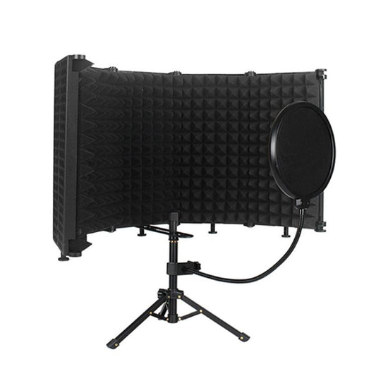 M5P Foldable Five-Panel Microphone Isolation Shield with Phone Clip, Tripod, Pop Filter Kit, M5P Isolation Shield+Phone Clip+Tripod+Pop Filter