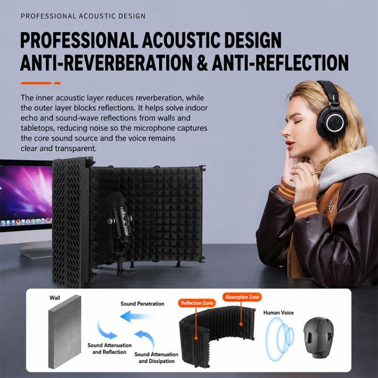 M5 Foldable Five-Panel Metal Casing Microphone Isolation Shield, M5 Metal Casing Isolation Shield