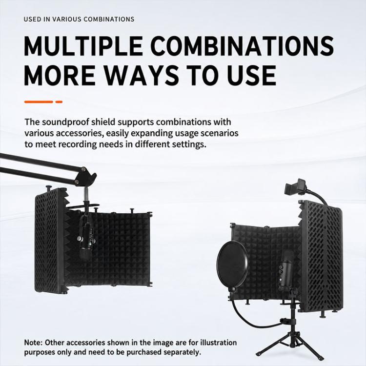 M5 Foldable Five-Panel Metal Casing Microphone Isolation Shield with Tripod and Pop Filter Kit, M5 Metal Casing Isolation Shield+Tripod+Pop Filter