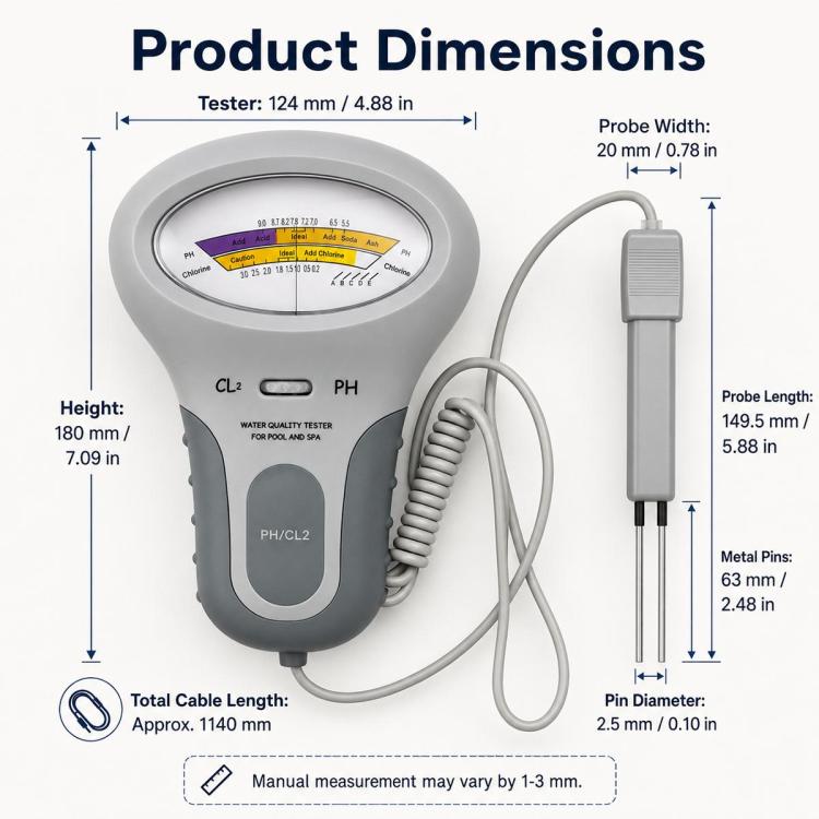 2 in 1 Portable Swimming Pool Water Quality Tester PH Tester, 2 in 1