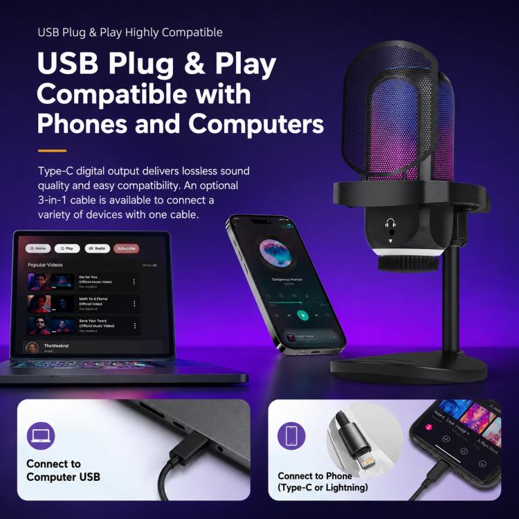 APK001 AI Noise Reduction USB Condenser Desktop Microphone, APK001 Desktop Microphone