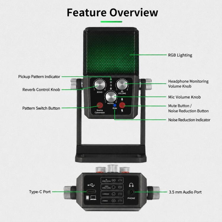 BM-959PL Multi-directional Switching ASMR Recording Condenser Microphone, BM-959PL