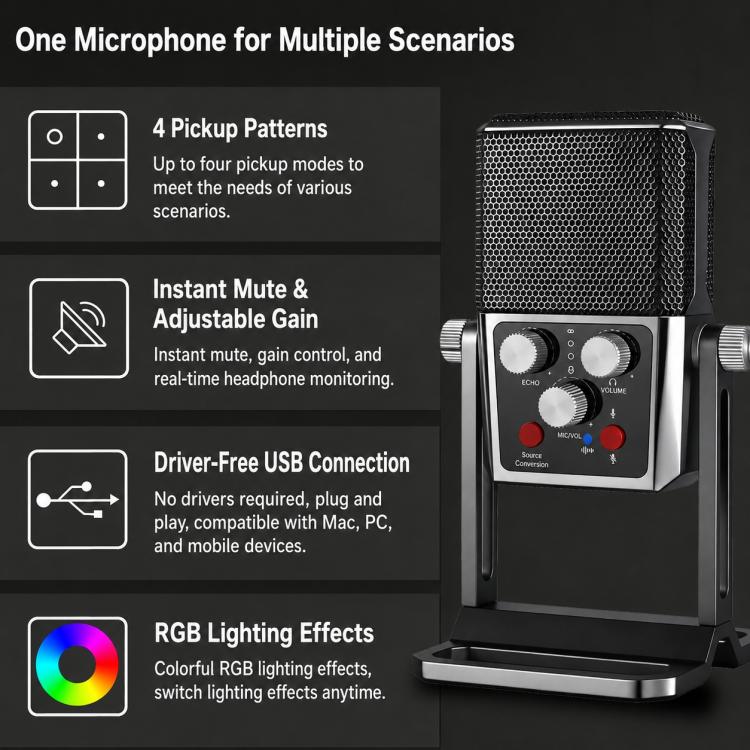 BM-959PL Multi-directional Switching ASMR Recording Condenser Microphone, BM-959PL