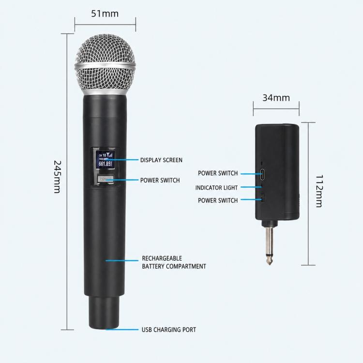 E5 2 in 1 Handheld UHF Wireless Microphone