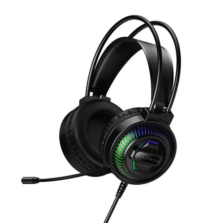 hoco W118 Extreme USB + AUX 3.5mm Port Gaming Headphones with Three-color Light, hoco W118(Black)