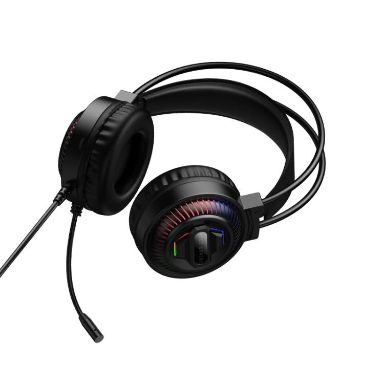 hoco W118 Extreme USB + AUX 3.5mm Port Gaming Headphones with Three-color Light, hoco W118(Black)