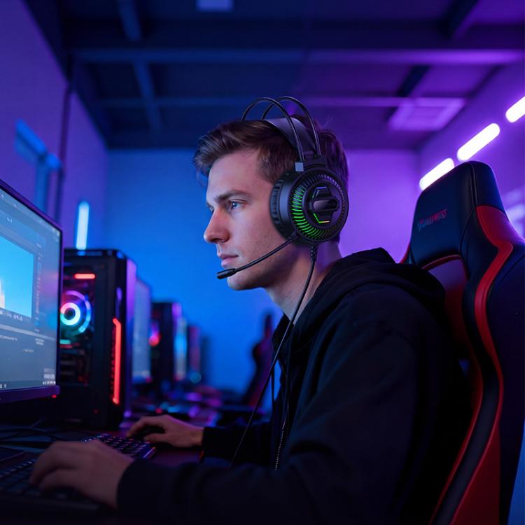 hoco W118 Extreme USB + AUX 3.5mm Port Gaming Headphones with Three-color Light, hoco W118(Black)