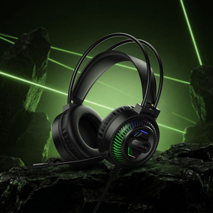 hoco W118 Extreme USB + AUX 3.5mm Port Gaming Headphones with Three-color Light, hoco W118(Black)