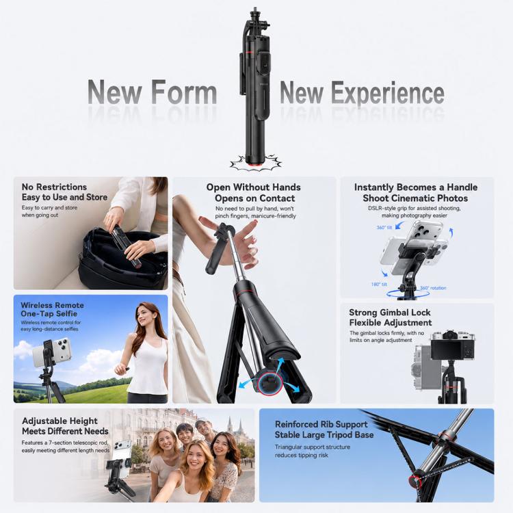 Yesido SF34 Auto Pop Open Tripod Selfie Stick with 1/4 Thread, SF34