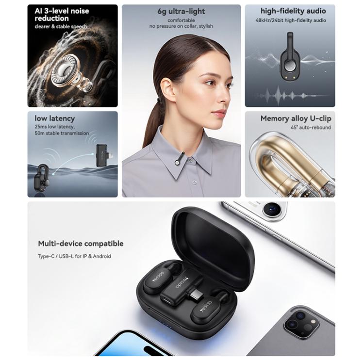 Yesido KR25 AI Noise Reduction Lavalier Microphone with Type-C Receiver, KR25