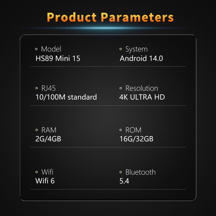 HS89 Mini 15 Android 14 Smart TV Set Top Box, RK3539 Quad-Core Cortex-A55, 2GB+16GB, 4GB+32GB