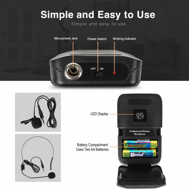 E8 2 in 1 VHF Wireless Dual-Channel Microphone, Headset, Lavalier