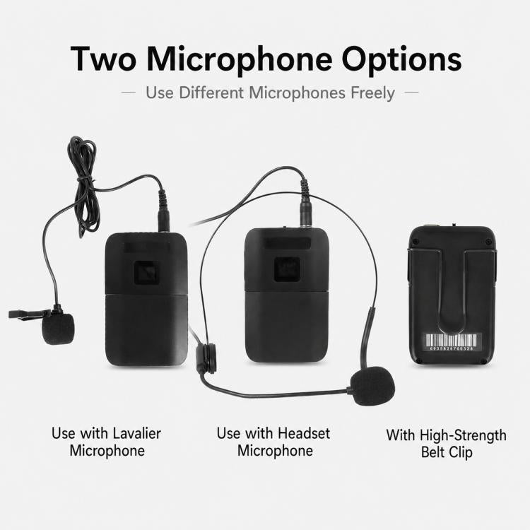 E8 1 to 2 VHF Wireless Dual-Channel Microphone, Headset, Lavalier