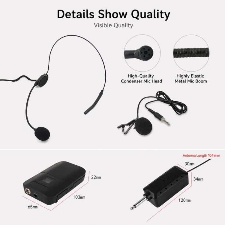 E8 1 to 2 VHF Wireless Dual-Channel Microphone, Headset, Lavalier