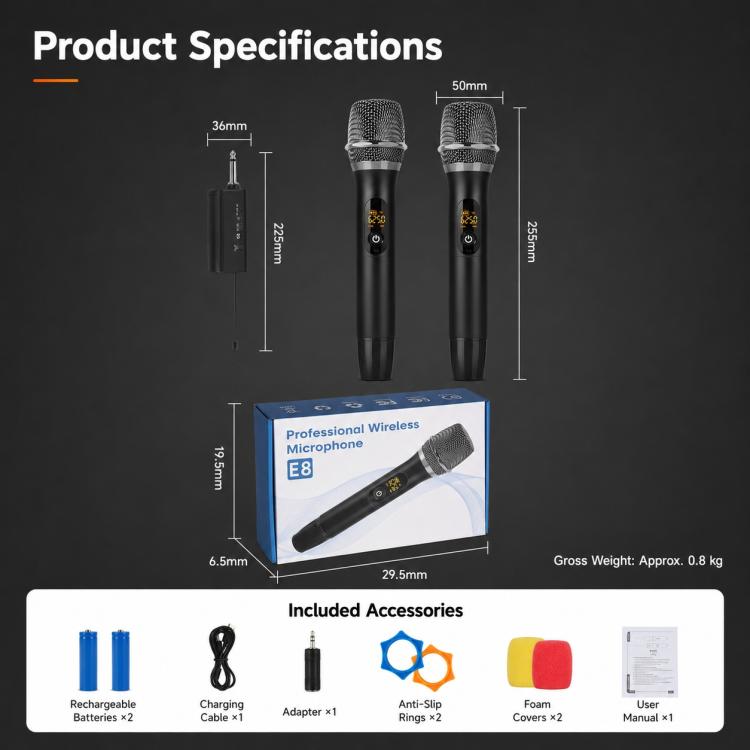 E11 1 to 2 UHF Wireless Dynamic Handheld Microphone