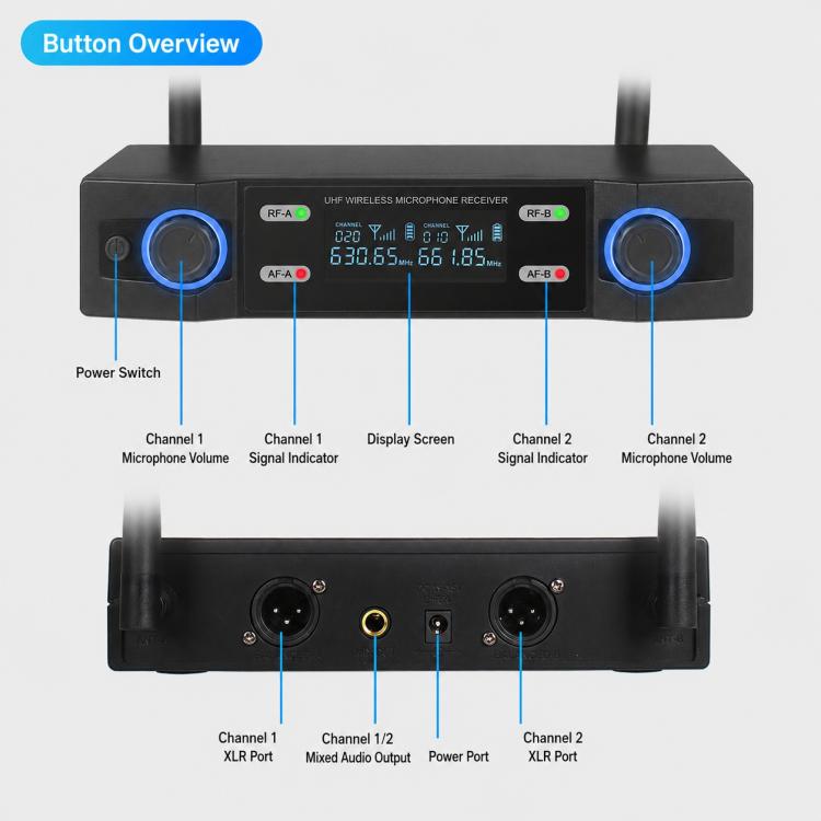 V7 1 to 2 VHF Wireless Handheld Microphone
