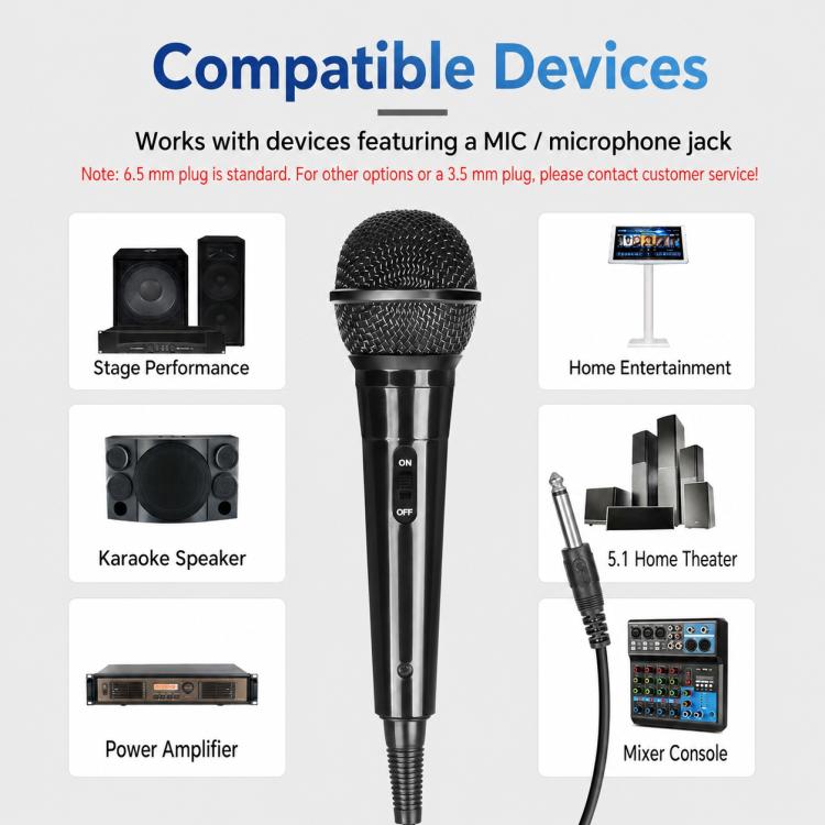 YS-02 Separate Wired Dynamic Microphone, 6.35mm, 3.5mm