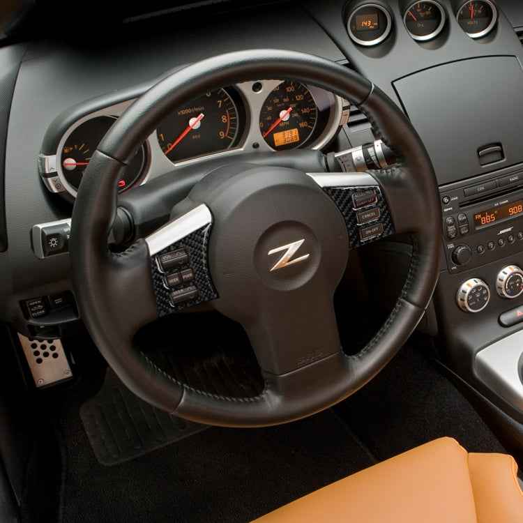 Car Carbon Fiber Steering Wheel Button Frame Decorative Sticker for Nissan 350z 2006-2009