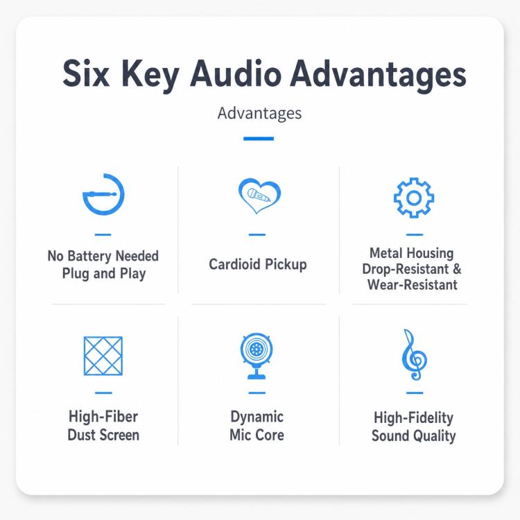 YS-228 Separate Wired Anti-Feedback Metal Microphone, 6.35mm