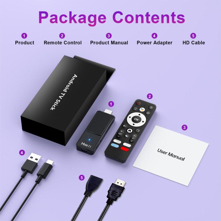 HS86 T1 Android 14 Mini HD TV Stick with Remote Control, 2GB+16GB, RK3518 Cortex-A53 Quad-Core, EU Plug, US Plug, UK Plug, AU Plug