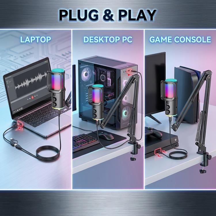 ONIKUMA M530 USB Condenser Microphone RGB Gaming Mic for Streaming