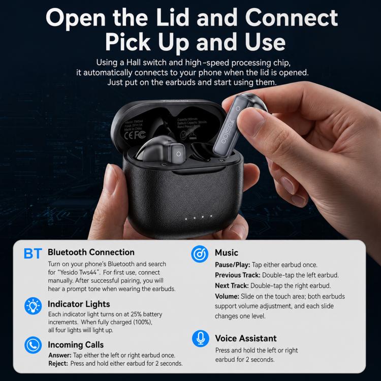 Yesido TWS44 Dual-mic ENC Noise Reduction Wireless Bluetooth Earphone, TWS44