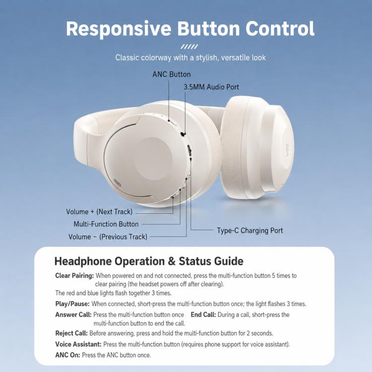 ZGA TD02 Over-ear ANC Noise Reduction Bluetooth Earphone