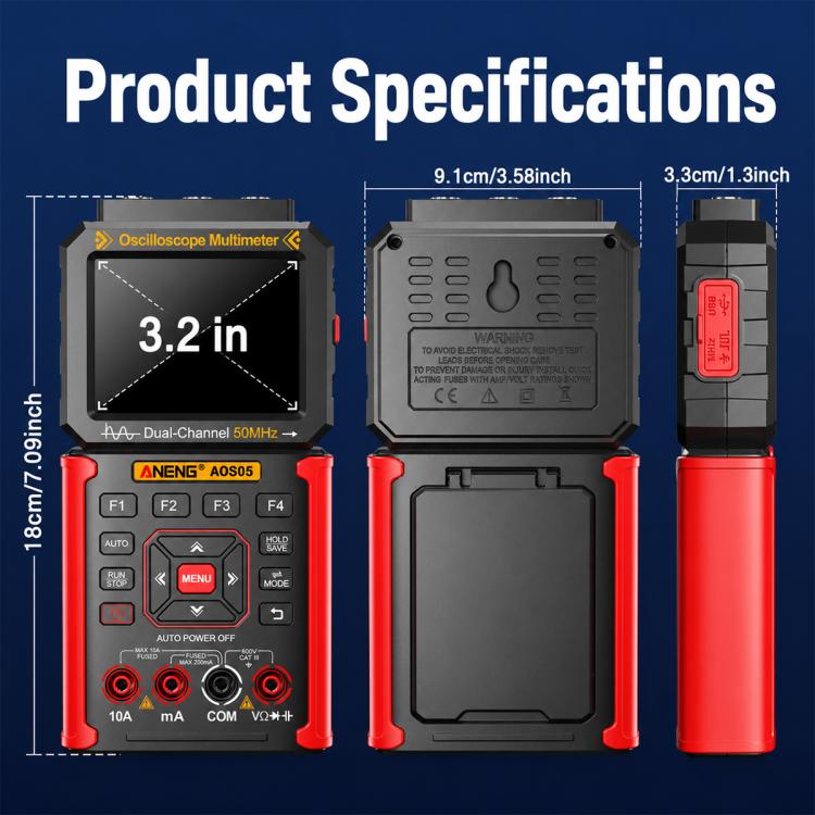 ANENG AOS05 3-in-1 Handheld Digital Oscilloscope Multimeter Dual-Channel 50MHz