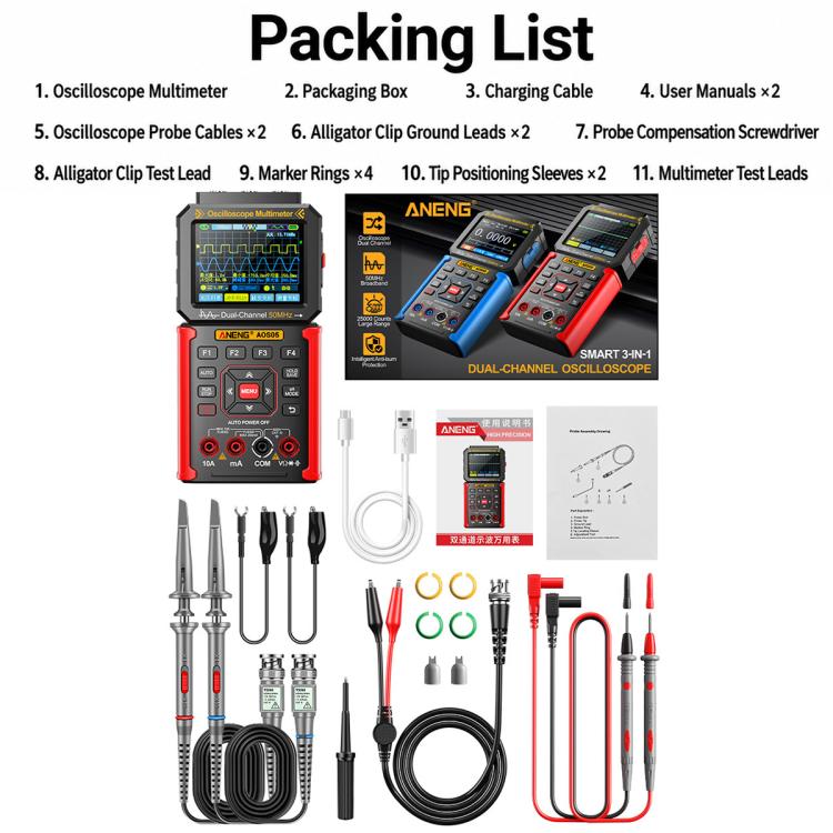 ANENG AOS05 3-in-1 Handheld Digital Oscilloscope Multimeter Dual-Channel 50MHz