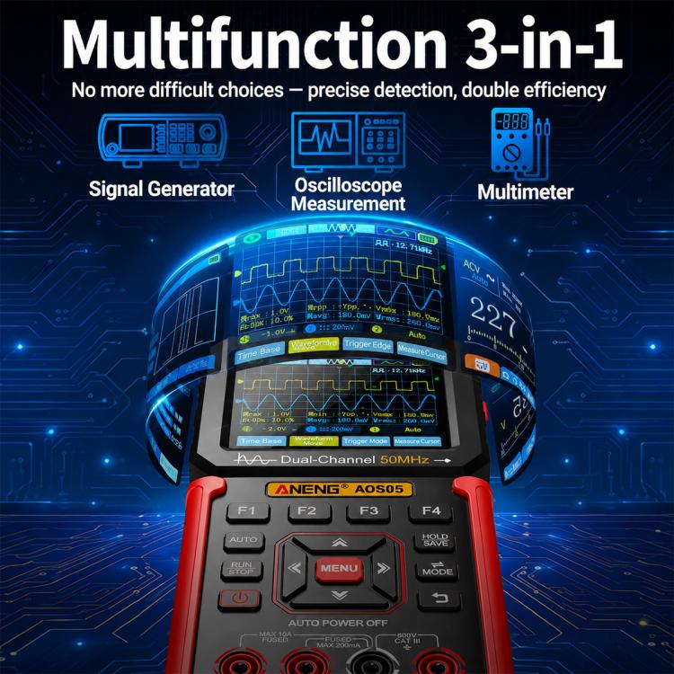 ANENG AOS05 3-in-1 Handheld Digital Oscilloscope Multimeter Dual-Channel 50MHz