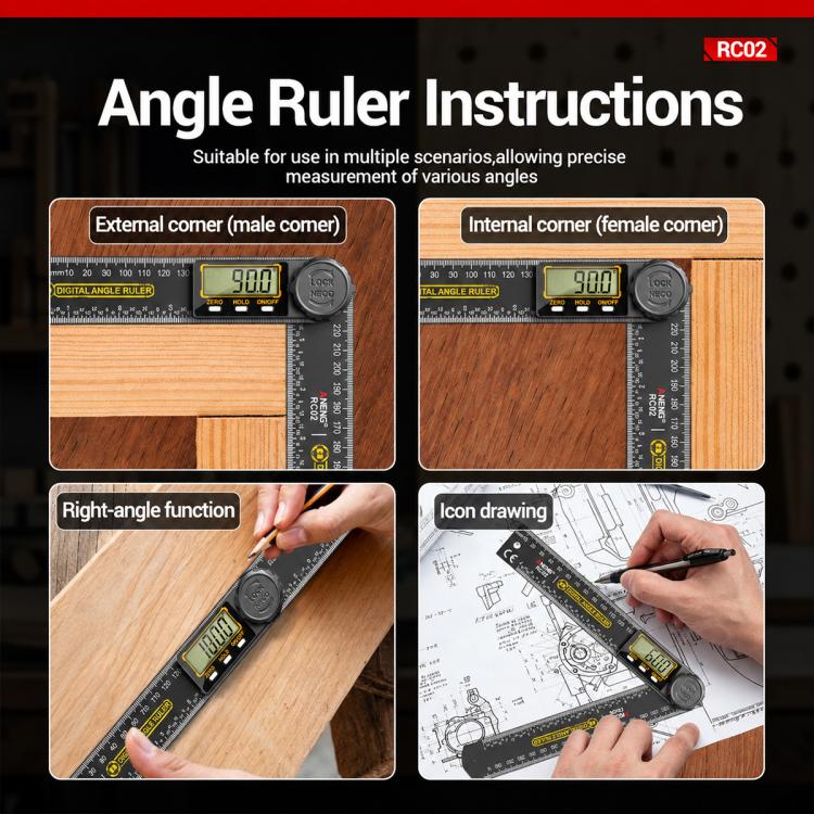 ANENG High Precision Digital Display Angle Ruler, Plastic, Upgraded