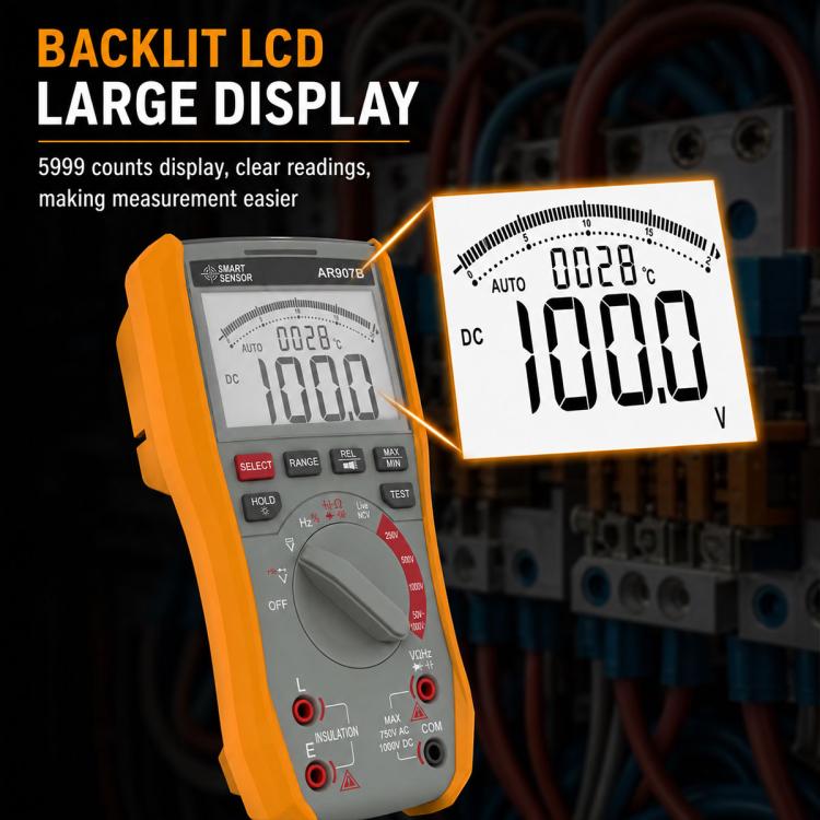 SMART SENSOR AR907B 2-in-1 High-Precision Digital Multimeter Insulation Resistance Tester, AR907B