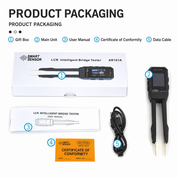 SMART SENSOR AR101A Digital Tweezers LCR Tester SMD Component Test Tweezers