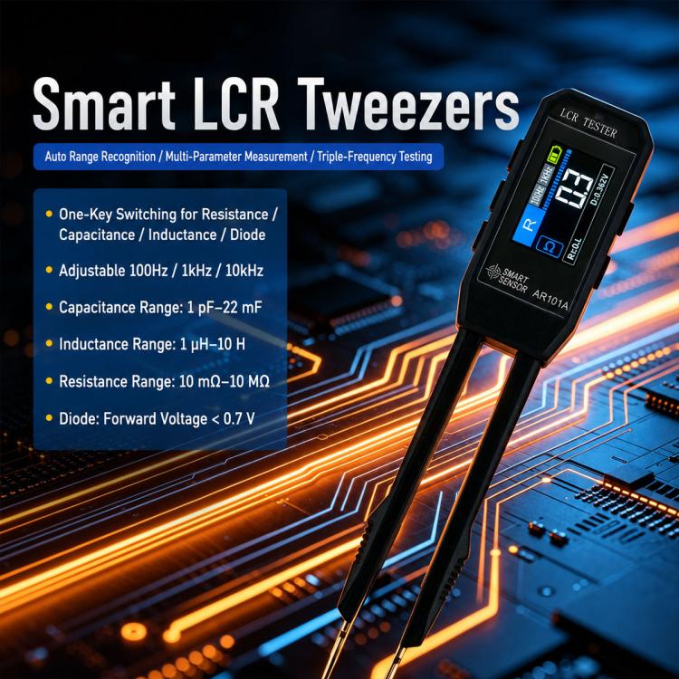 SMART SENSOR AR101A Digital Tweezers LCR Tester SMD Component Test Tweezers