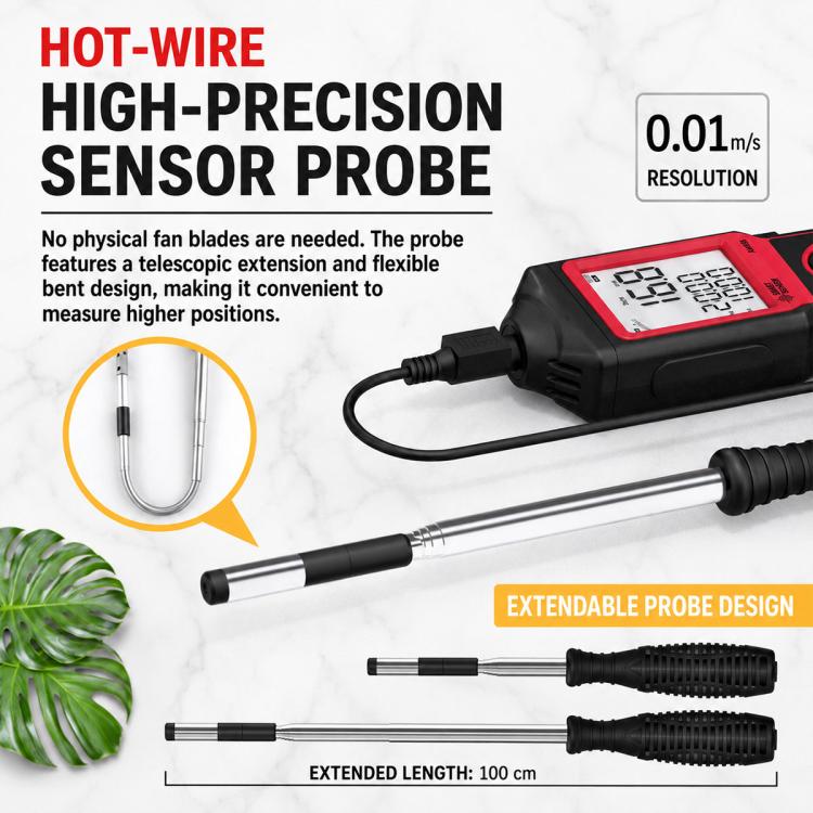 SMART SENSOR AM866 High-Precision Handheld Thermal Anemometer, AM866