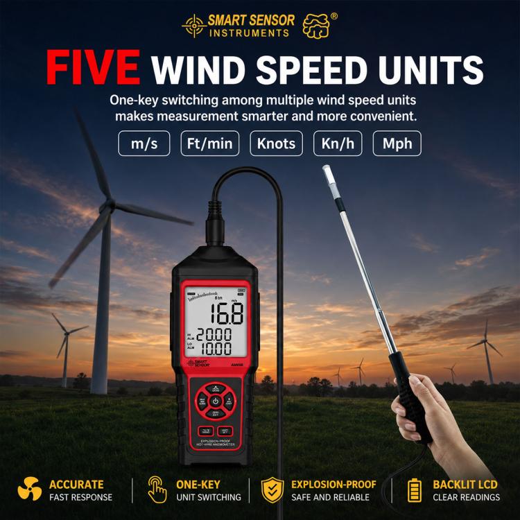 SMART SENSOR AM866 High-Precision Handheld Thermal Anemometer, AM866