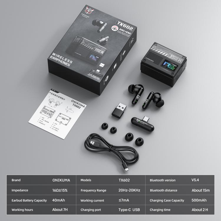 ONIKUMA TX602 Tri-mode Wireless Bluetooth ANC+ENC Noise Reduction Earphone, TX602