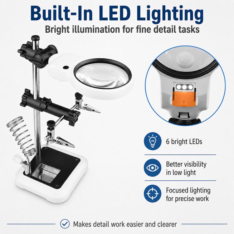 16129-AC Desktop Multi-functional Auxiliary Clip USB Magnifier with LED Light