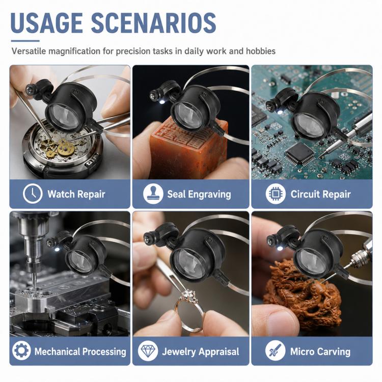 13B-A Head-Mounted Miniature Watch Repair Magnifying Glasses with LED Light