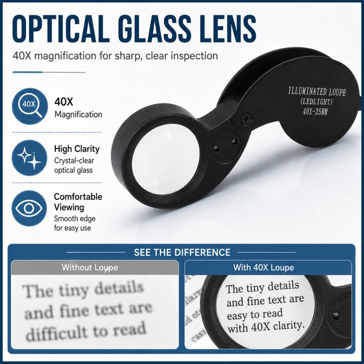21011 Portable Foldable 40x Magnifying Glass with LED Light
