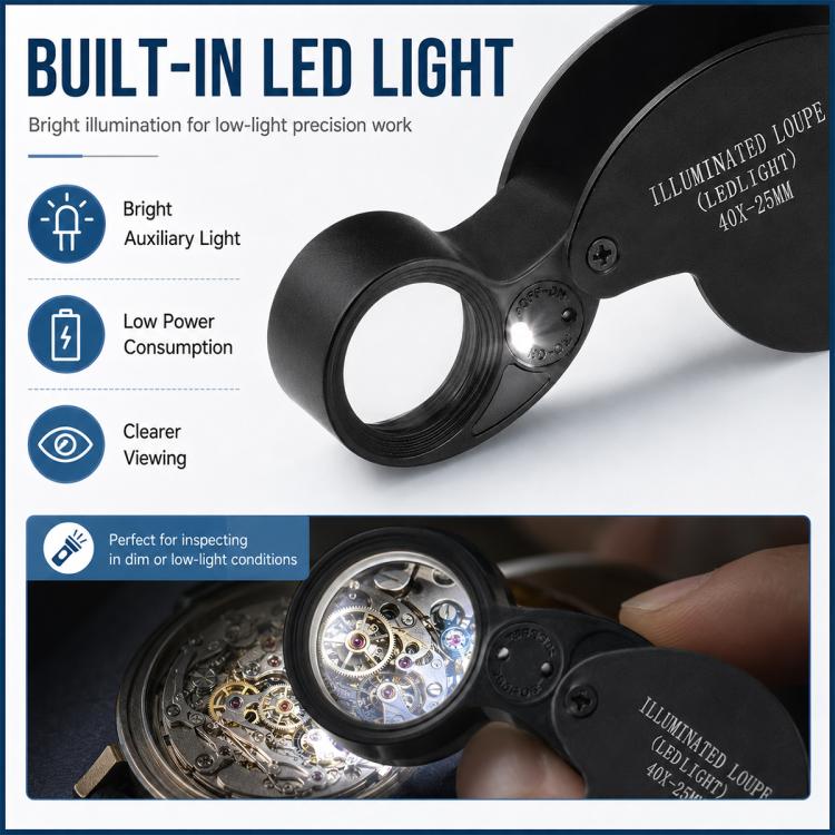 21011 Portable Foldable 40x Magnifying Glass with LED Light