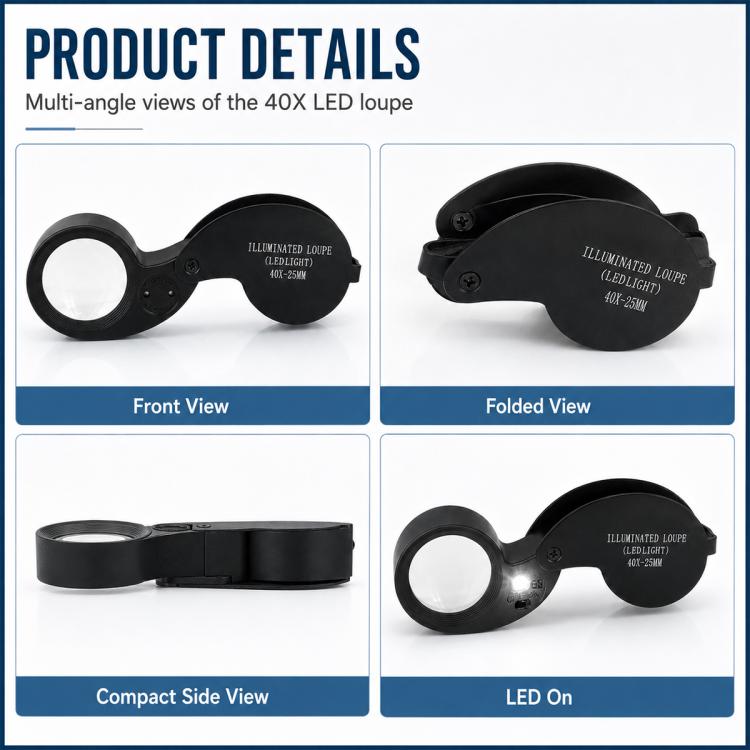 21011 Portable Foldable 40x Magnifying Glass with LED Light