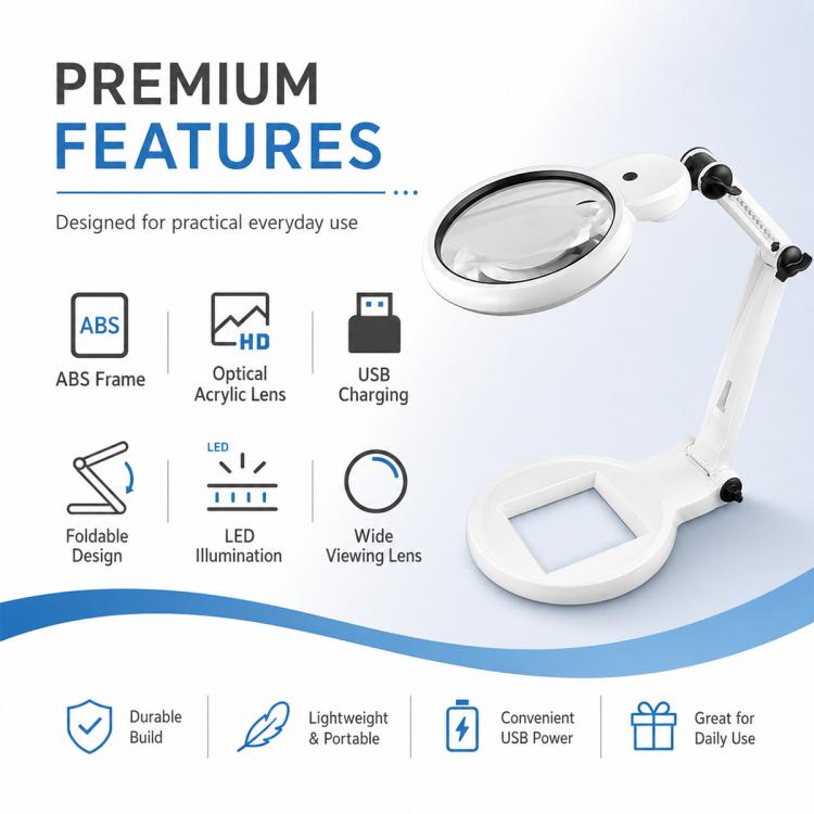 3B-1G Folding Desktop Repair Magnifier with LED Light