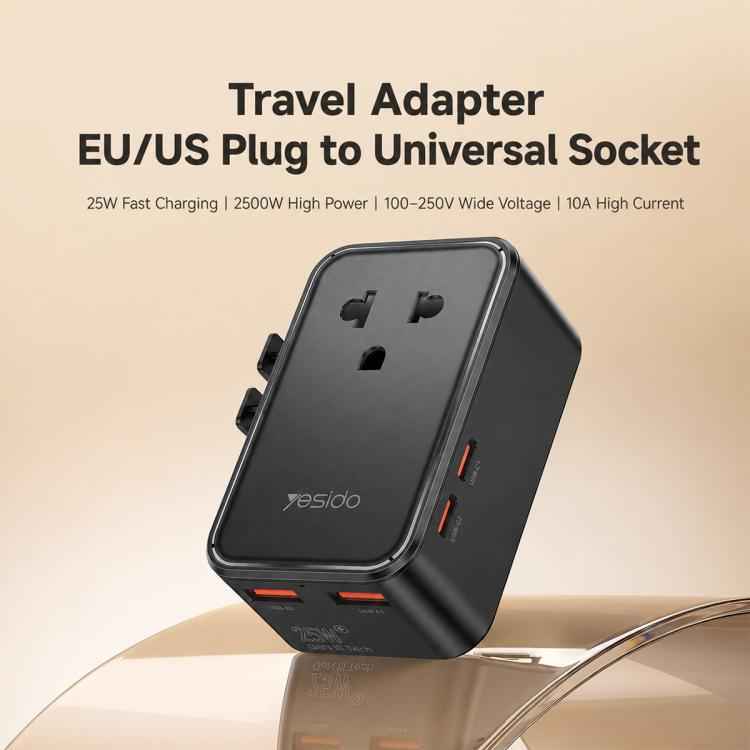 Yesido MC47 4-Port 25W GaN Fast Charger Universal Travel Adapter, MC47