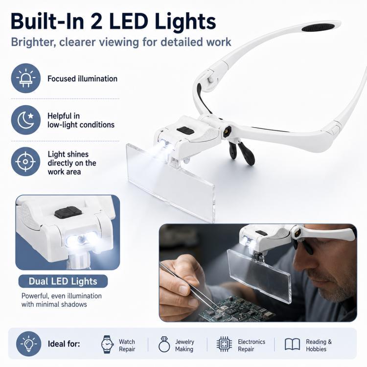 9892BP Headband Interchangeable Lenses Magnifier with LED Light, 9892BP