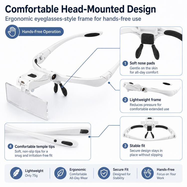 9892BP Headband Interchangeable Lenses Magnifier with LED Light, 9892BP