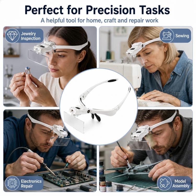 9892BP Headband Interchangeable Lenses Magnifier with LED Light, 9892BP