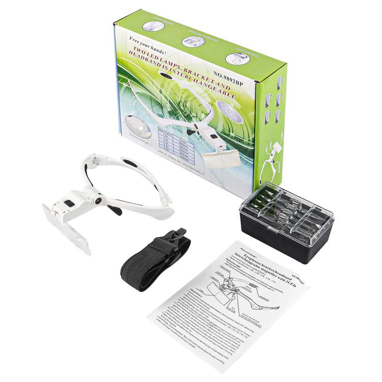 9892BP Headband Interchangeable Lenses Magnifier with LED Light, 9892BP