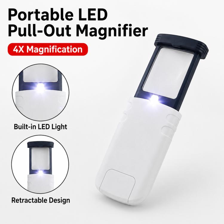 94535 Portable Rectangular Folding Pull-out Magnifying Glass with LED Light
