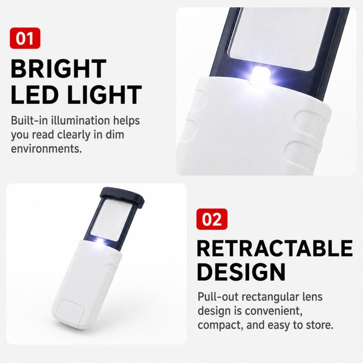 94535 Portable Rectangular Folding Pull-out Magnifying Glass with LED Light